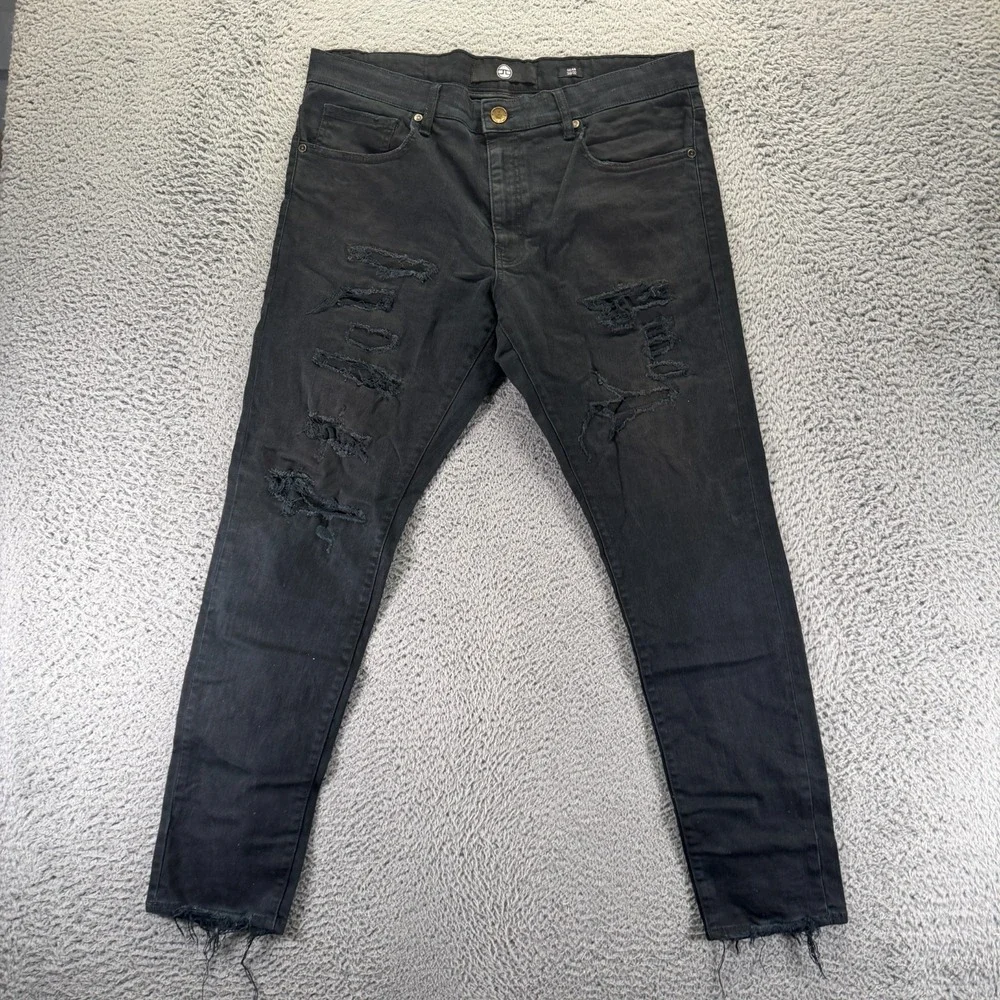 Jordan Craig Sean Jeans Men 38x32 Black Cotton Denim Straight Distressed Stretch